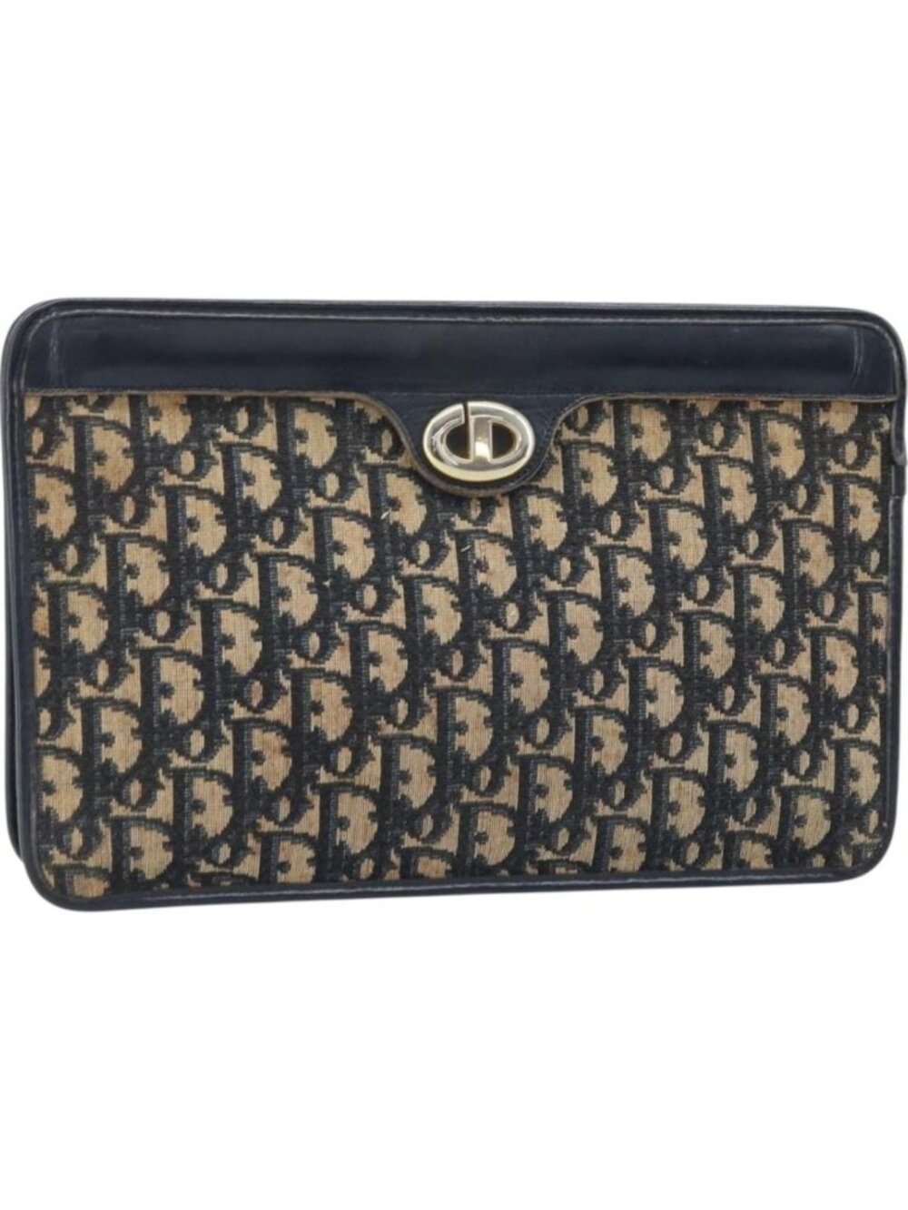 Christian Dior Trotter Canvas Clutch Bag Navy Gold